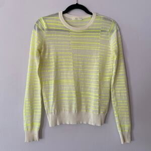 A.L.C. Cream Neon Yellow Striped Crewneck Pullover Sweater Lightweight size XS